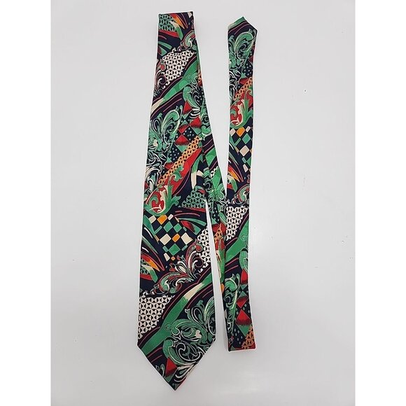 V2 By Versace Necktie Mens Silk Tie 1990S Vintage Italy Abstract RETRO Loose Tag - Picture 1 of 8